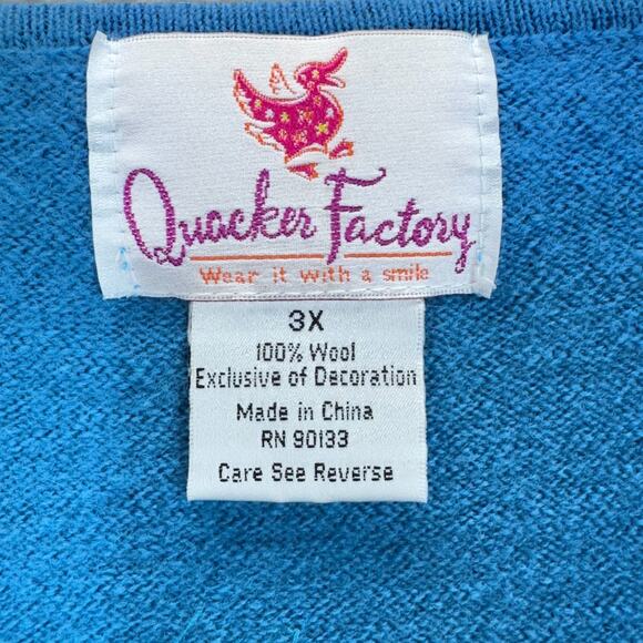 Quacker Factory Sweater Women 3X Wool Zip Up Snowflakes Blue Round Neck Beaded - Picture 7 of 14